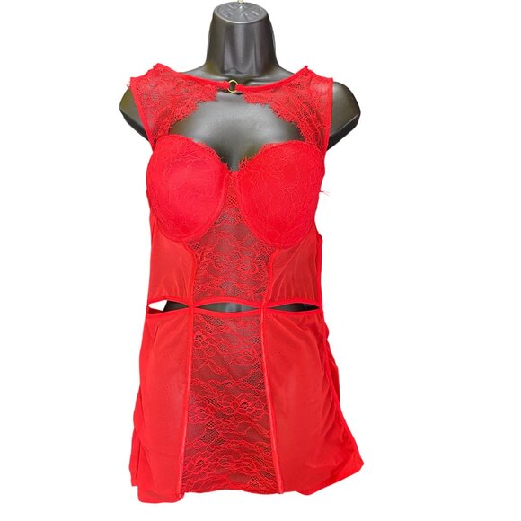 Sexy Red Lace Sheer Babydoll Lingerie‎ Dress Cutout  XL Sheer Stripper Hot  Goth - Picture 6 of 6
